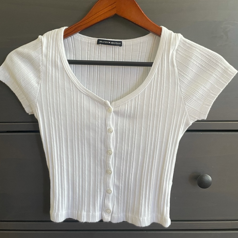 Brandy Melville white crop button down top